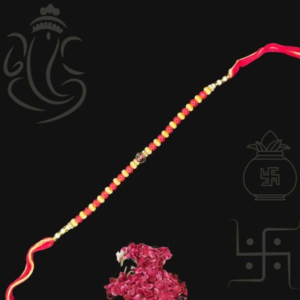 Red Rakhi Thread with Artificial Pearls and Beads