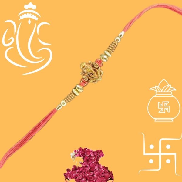 Traditional Golden Ganesha Rakhi with Golden Beads