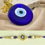 Blue Evil Eye Rakhi with Artificial Golden beads