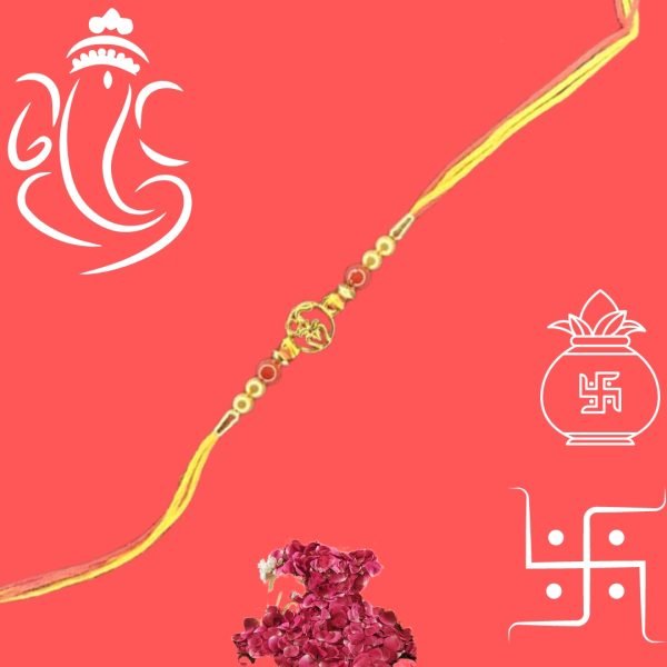 Multi Thread OM Trishul Rakhi with Red Golden Beads