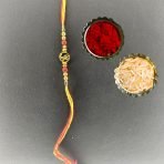 Multi Thread OM Trishul Rakhi with Red Golden Beads
