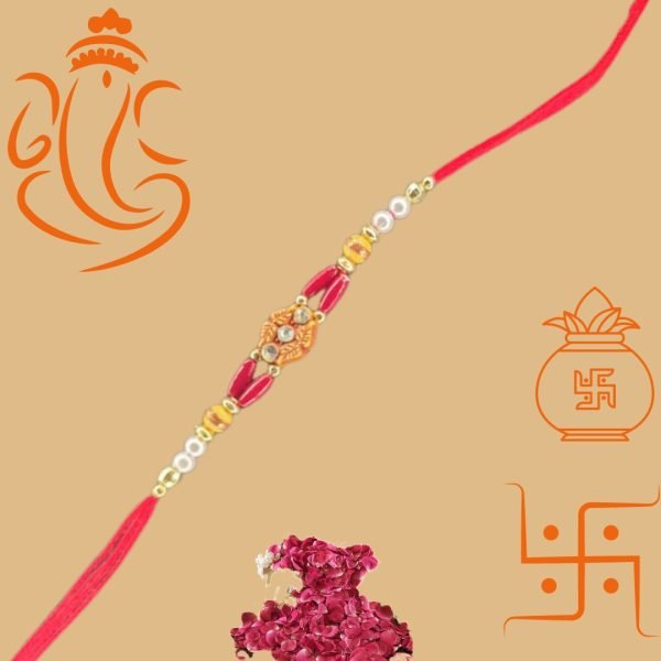 Leaf Red Rakhi with Red White Beads