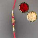 Leaf Red Rakhi with Red White Beads