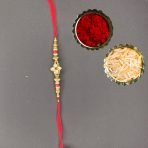 Red Kundan Rakhi with Red Gold Beads