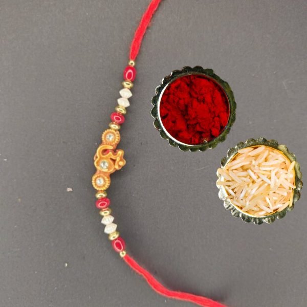 Om Rakhi with Red White Beads